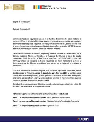 Carta de invitación a empresarios al 1er Encuentro de Legislación para  Mipymes 2030 by Acopi Bogotá Cundinamarca - Issuu