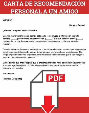 Descarga este ejemplo de carta de recomendación a un amigo en formato PDF