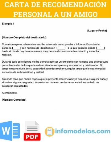 amigo carta de recomendacion personal